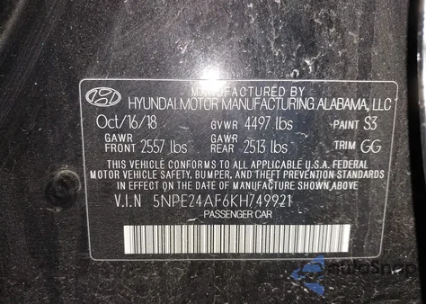 2019 Hyundai Sonata Se from USA, damaged, VIN 5NPE24AF6KH749921